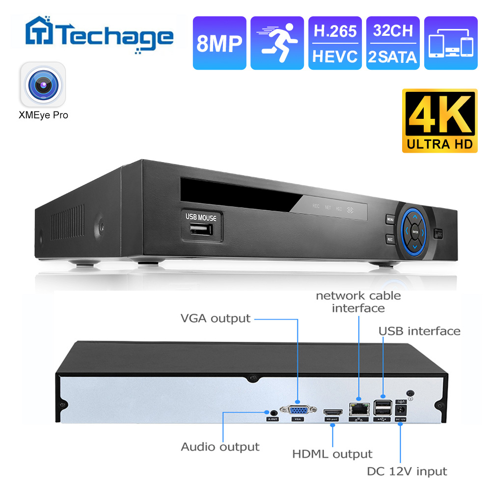 Home Security Cameras - Techage UHD H.265 36CH POE NVR
