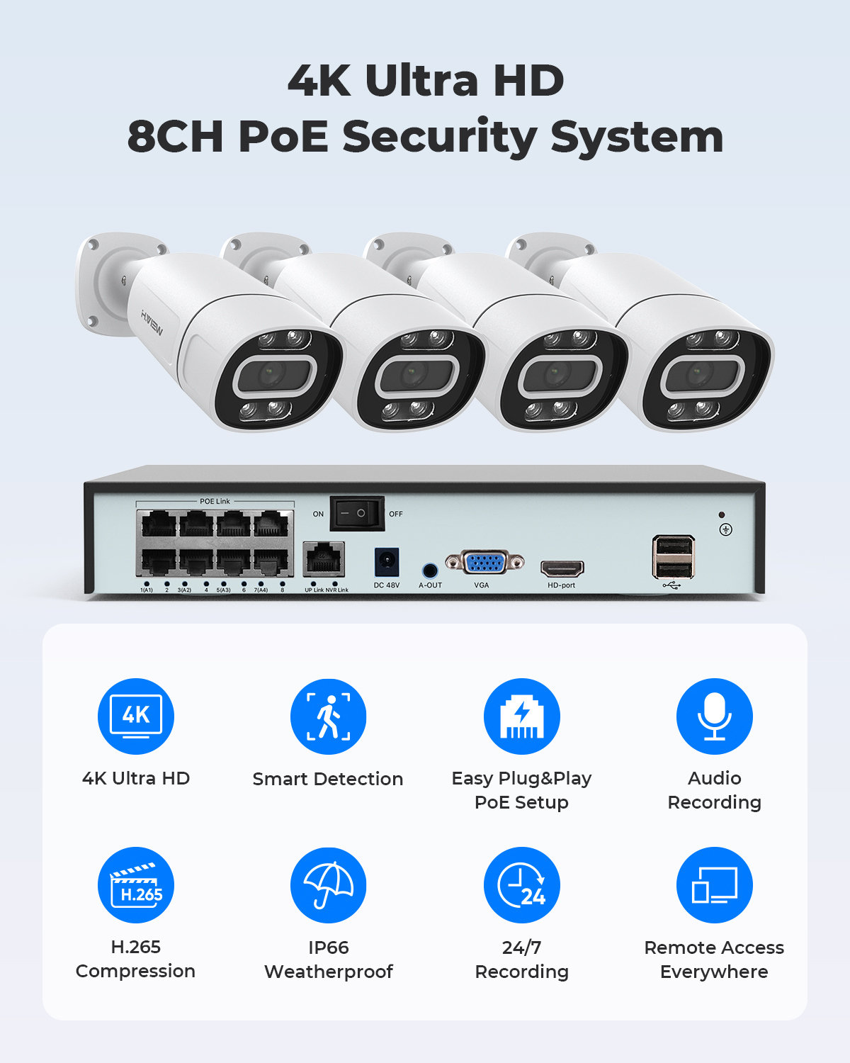 H.View 4K 5Mp 8Mp poe Cctv Sec - Home Security And Cameras recensione e prezzo