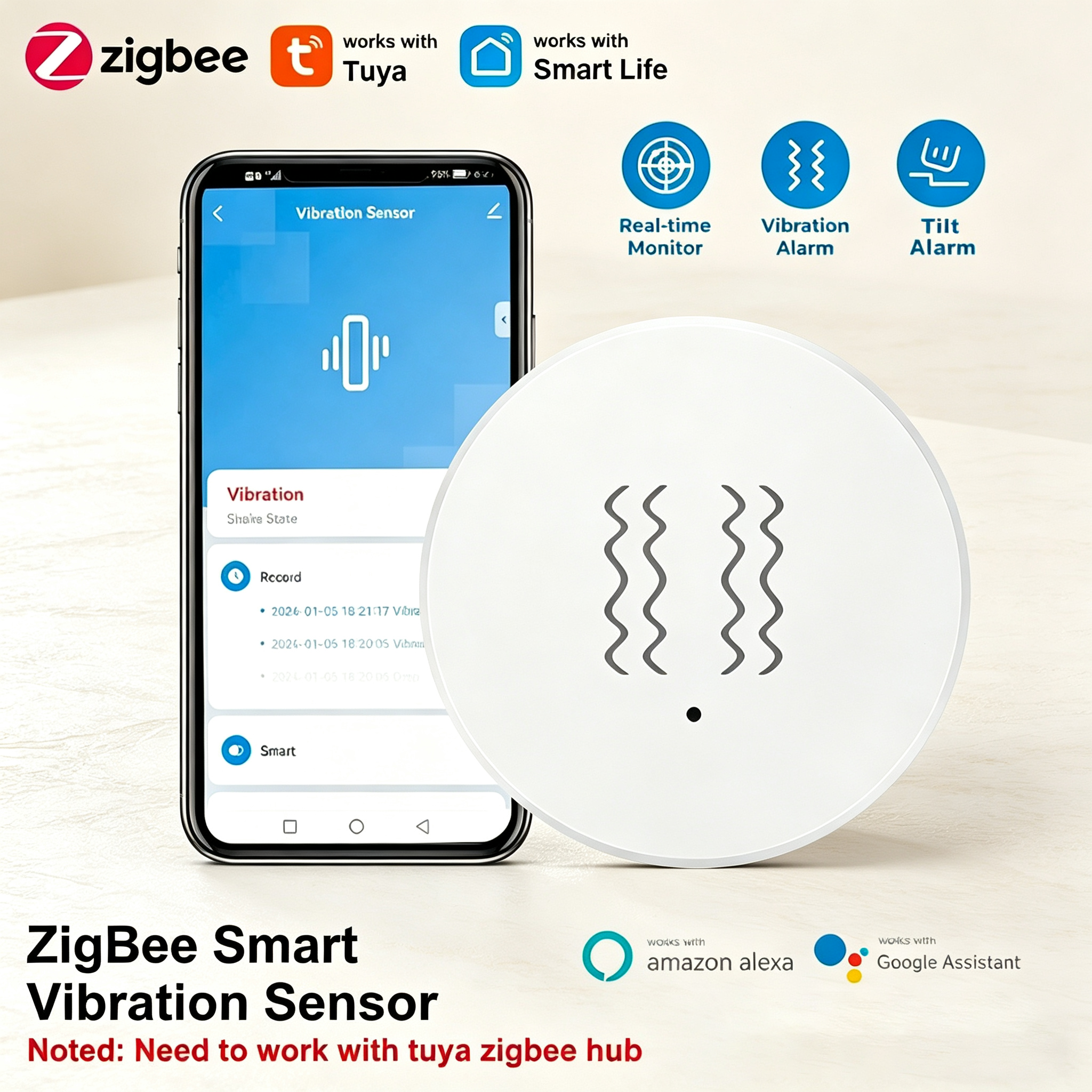 Tuya ZigBee Smart Vibration &  - Home Security Monitoring recensione e prezzo